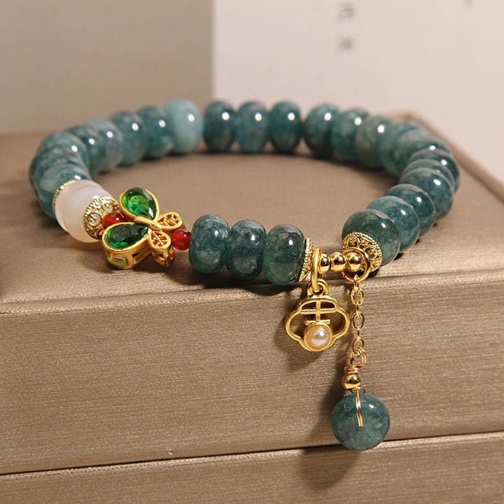 Buddha Stones翡翠 白瑪瑙 蝶 そろばん ビーズ 豊穣のブレスレット