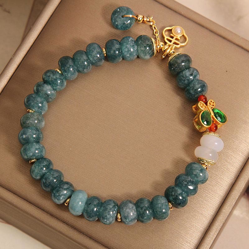 Buddha Stones翡翠 白瑪瑙 蝶 そろばん ビーズ 豊穣のブレスレット