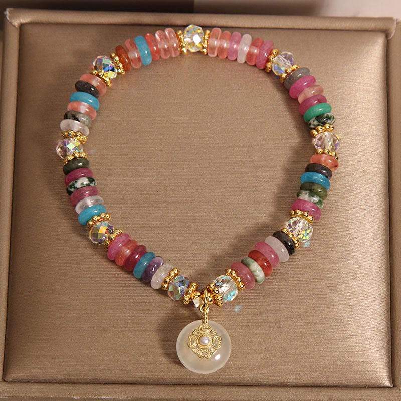 Buddha Stones各種クリスタルストロベリークォーツ平和バックル縁起の良いブレスレット