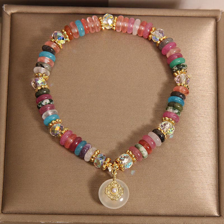 Buddha Stones各種クリスタルストロベリークォーツ平和バックル縁起の良いブレスレット