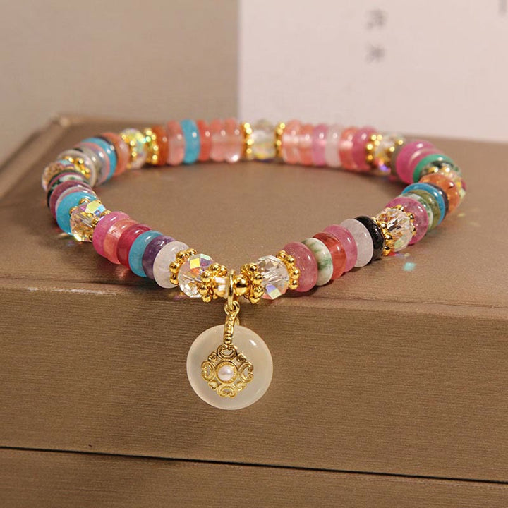 Buddha Stones各種クリスタルストロベリークォーツ平和バックル縁起の良いブレスレット