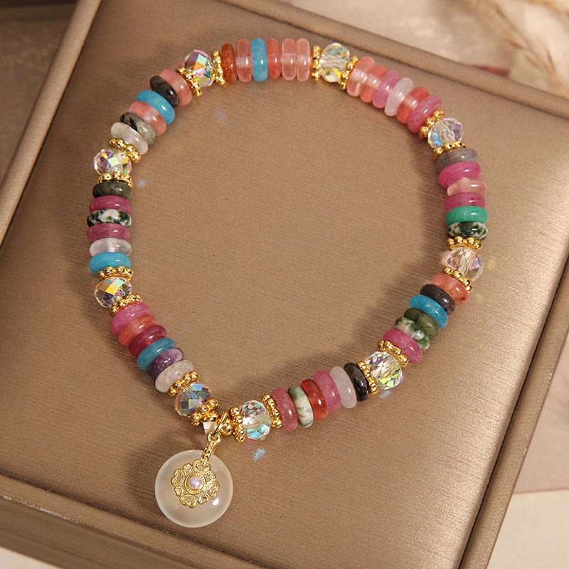 Buddha Stones各種クリスタルストロベリークォーツ平和バックル縁起の良いブレスレット