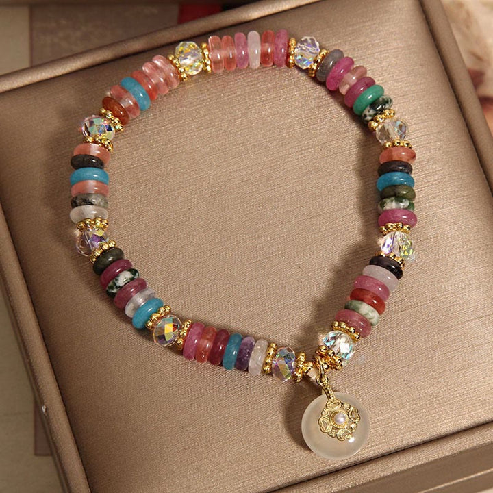 Buddha Stones各種クリスタルストロベリークォーツ平和バックル縁起の良いブレスレット