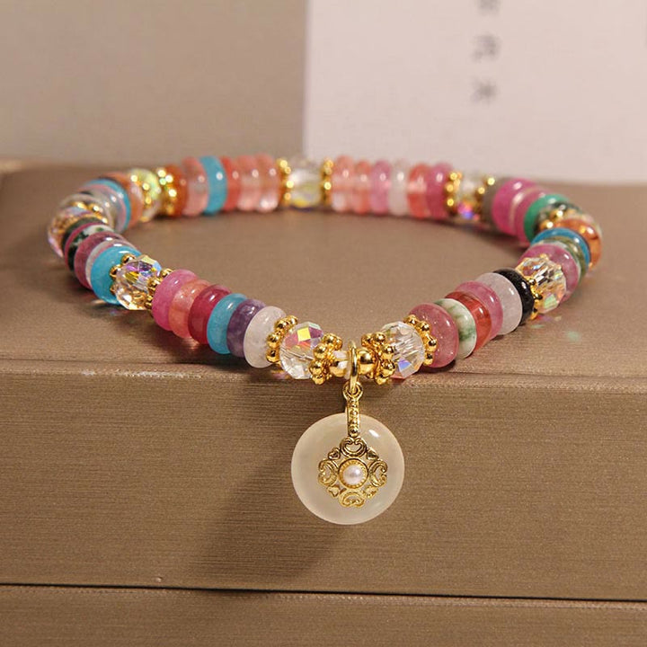Buddha Stones各種クリスタルストロベリークォーツ平和バックル縁起の良いブレスレット