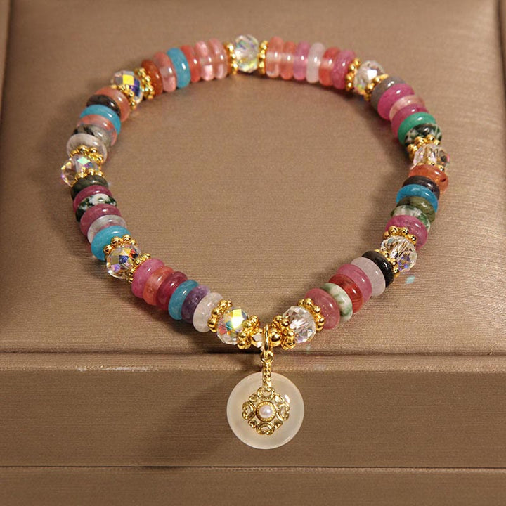 Buddha Stones各種クリスタルストロベリークォーツ平和バックル縁起の良いブレスレット