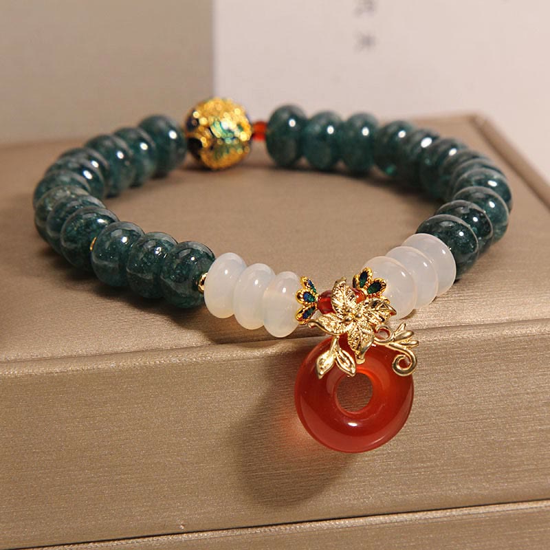 Buddha Stones翡翠 白瑪瑙 赤瑪瑙 平和バックル そろばんビーズ 幸運ブレスレット