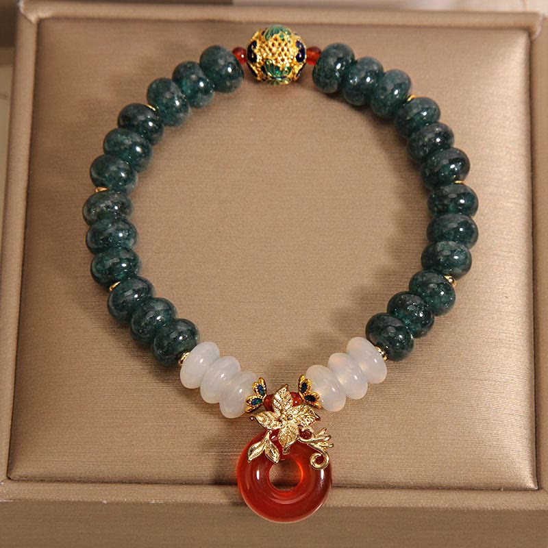 Buddha Stones翡翠 白瑪瑙 赤瑪瑙 平和バックル そろばんビーズ 幸運ブレスレット