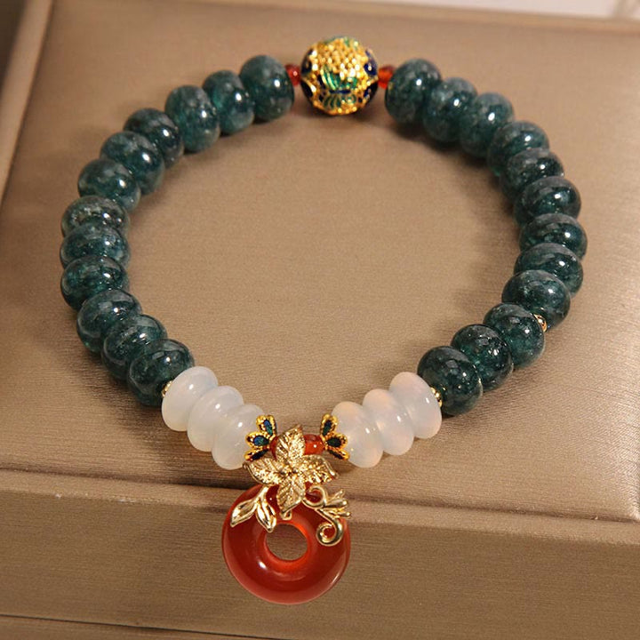 Buddha Stones翡翠 白瑪瑙 赤瑪瑙 平和バックル そろばんビーズ 幸運ブレスレット