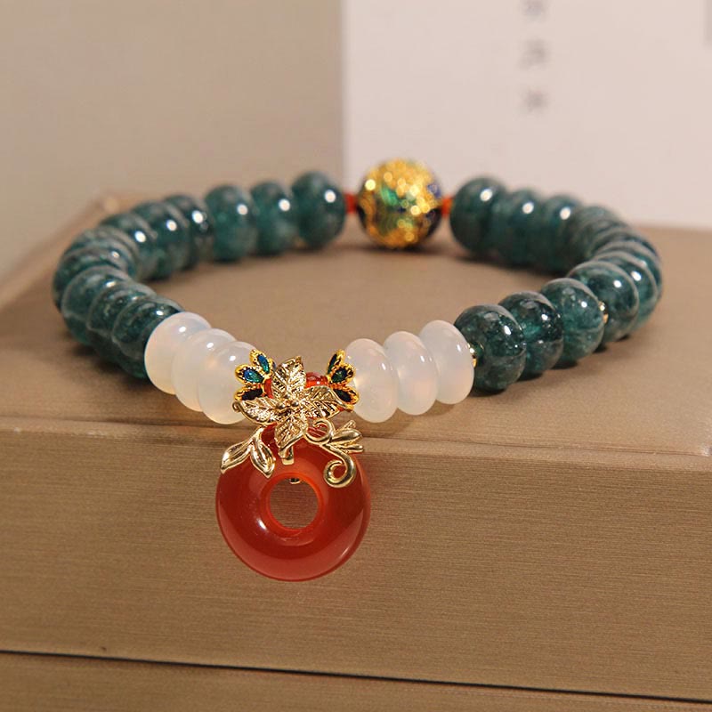 Buddha Stones翡翠 白瑪瑙 赤瑪瑙 平和バックル そろばんビーズ 幸運ブレスレット