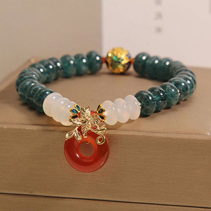 Buddha Stones翡翠 白瑪瑙 赤瑪瑙 平和バックル そろばんビーズ 幸運ブレスレット