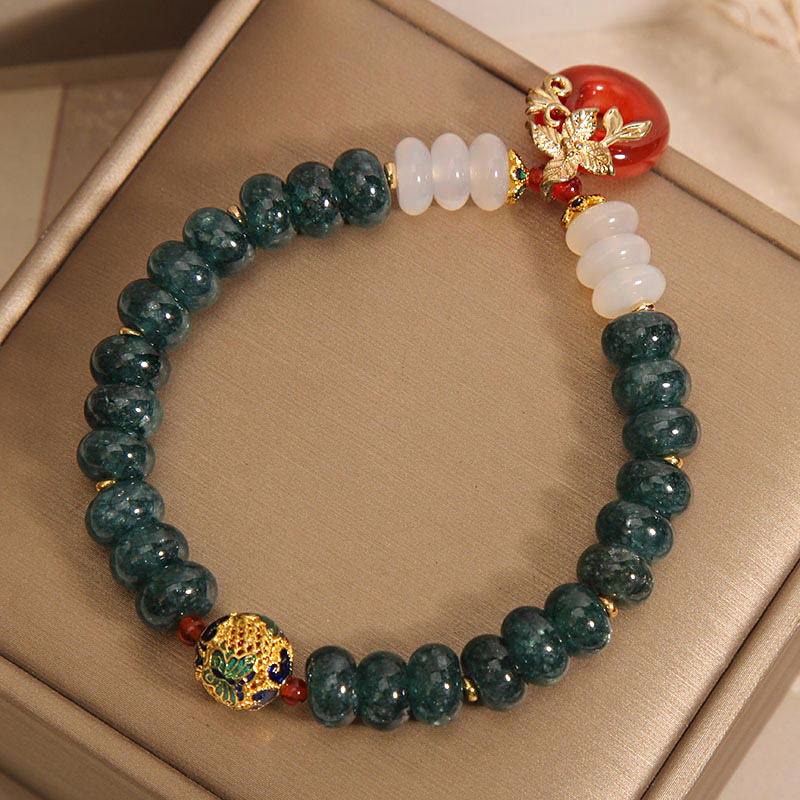 Buddha Stones翡翠 白瑪瑙 赤瑪瑙 平和バックル そろばんビーズ 幸運ブレスレット