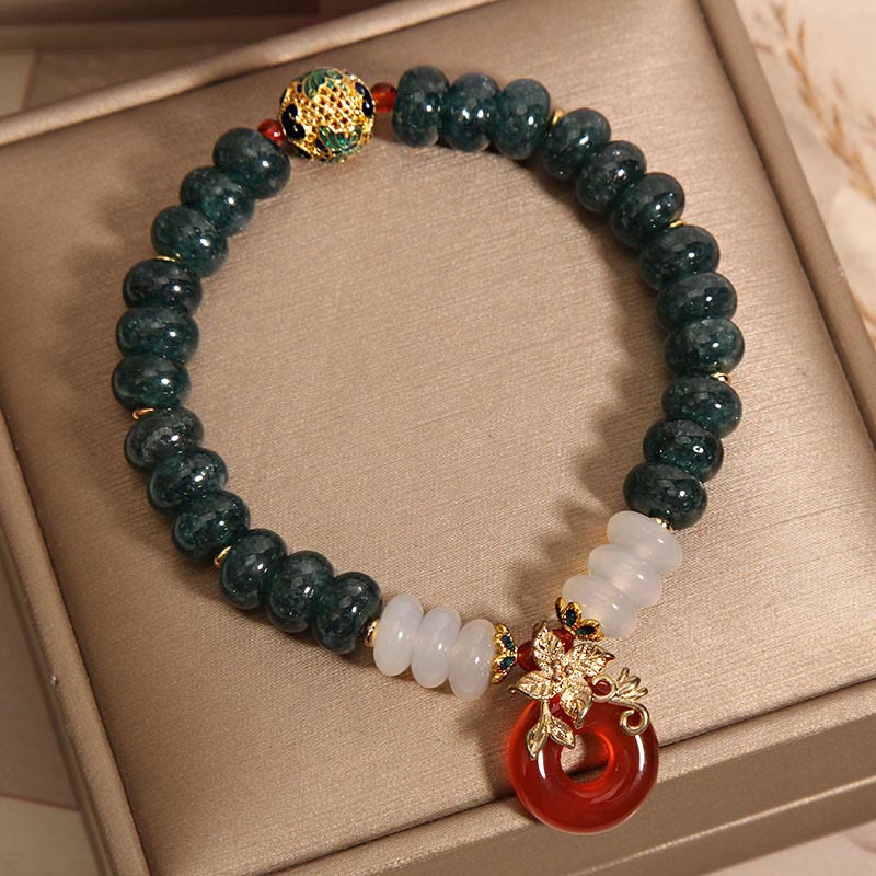 Buddha Stones翡翠 白瑪瑙 赤瑪瑙 平和バックル そろばんビーズ 幸運ブレスレット