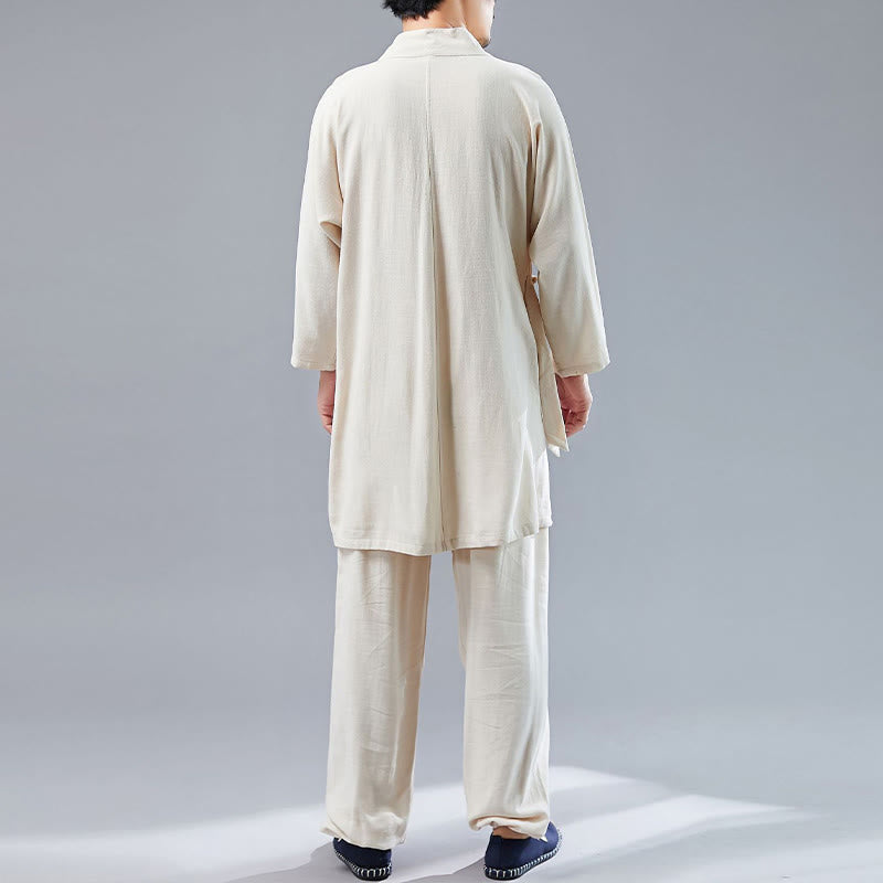 Buddha Stones 2点 Vネック メンズ 長袖シャツ トップパンツ 瞑想 禅 太極拳 コットンリネン 衣類セット - image 10