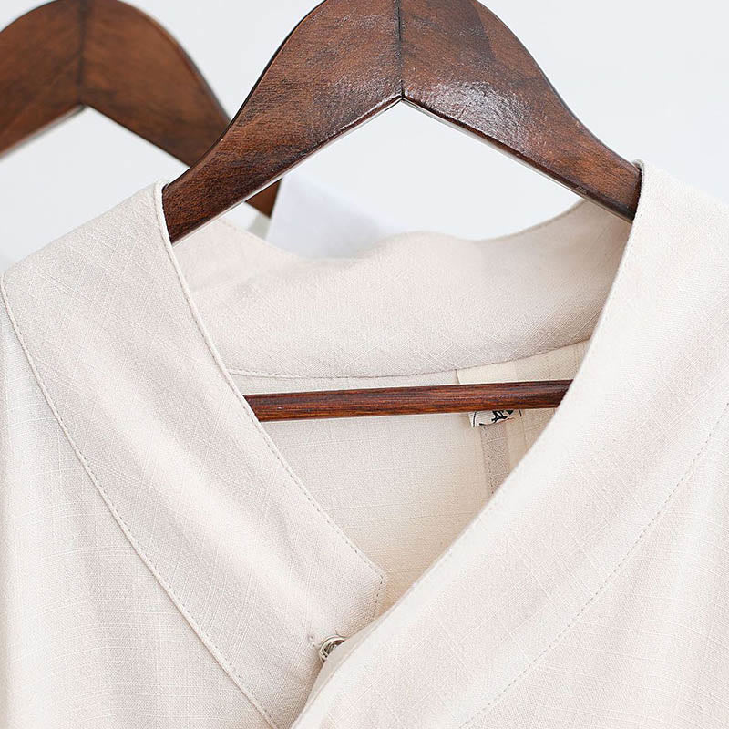 Buddha Stones 2点 Vネック メンズ 長袖シャツ トップパンツ 瞑想 禅 太極拳 コットンリネン 衣類セット - image 16