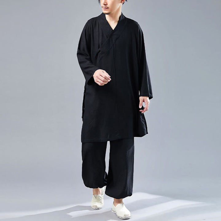 Buddha Stones 2点 Vネック メンズ 長袖シャツ トップパンツ 瞑想 禅 太極拳 コットンリネン 衣類セット - image 28