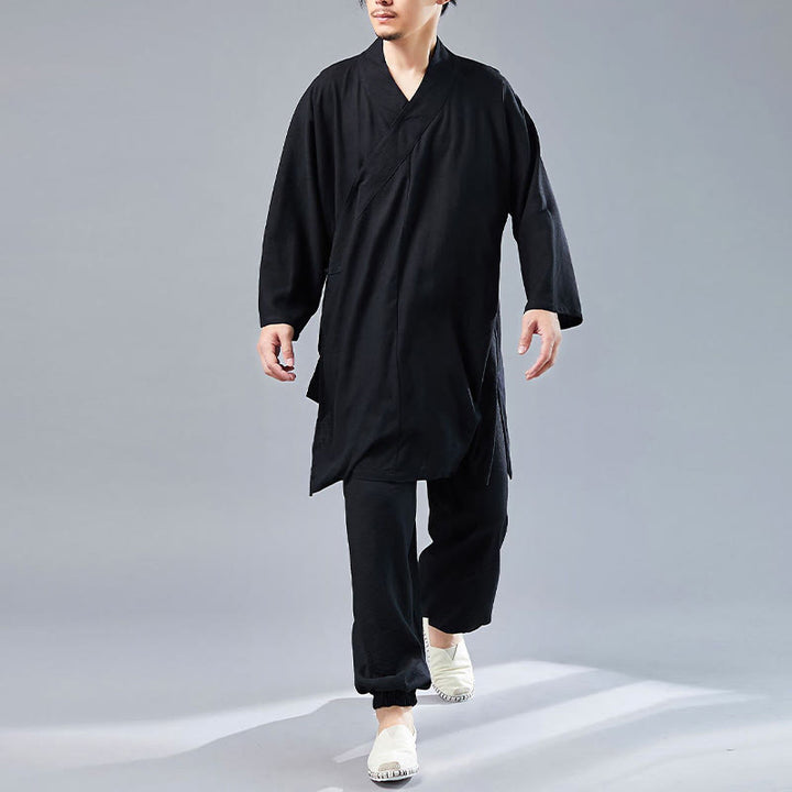 Buddha Stones 2点 Vネック メンズ 長袖シャツ トップパンツ 瞑想 禅 太極拳 コットンリネン 衣類セット - image 27