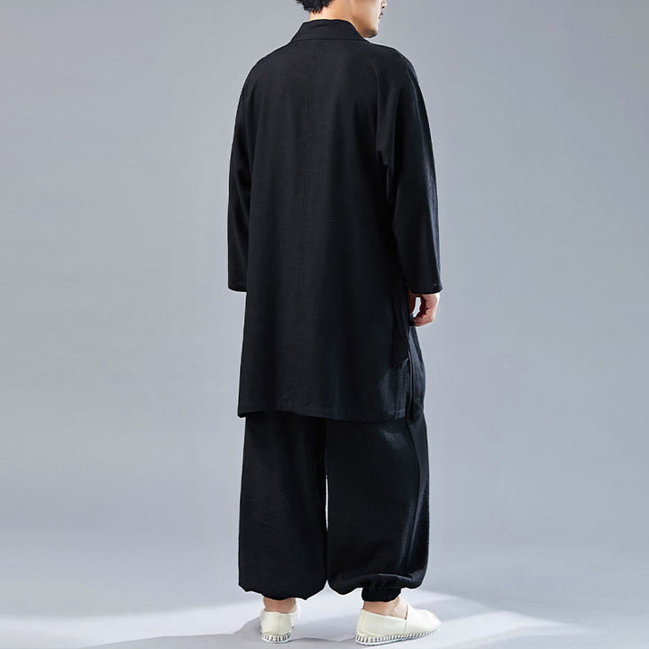 Buddha Stones 2点 Vネック メンズ 長袖シャツ トップパンツ 瞑想 禅 太極拳 コットンリネン 衣類セット - image 23