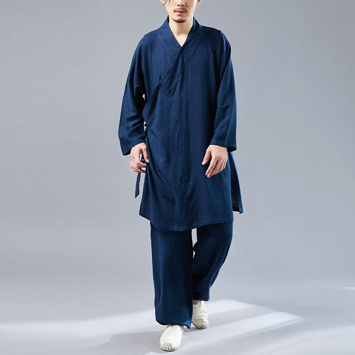 Buddha Stones 2点 Vネック メンズ 長袖シャツ トップパンツ 瞑想 禅 太極拳 コットンリネン 衣類セット - image 32