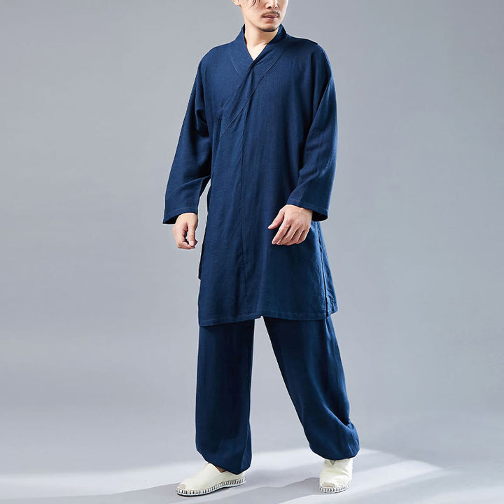 Buddha Stones 2点 Vネック メンズ 長袖シャツ トップパンツ 瞑想 禅 太極拳 コットンリネン 衣類セット - image 38