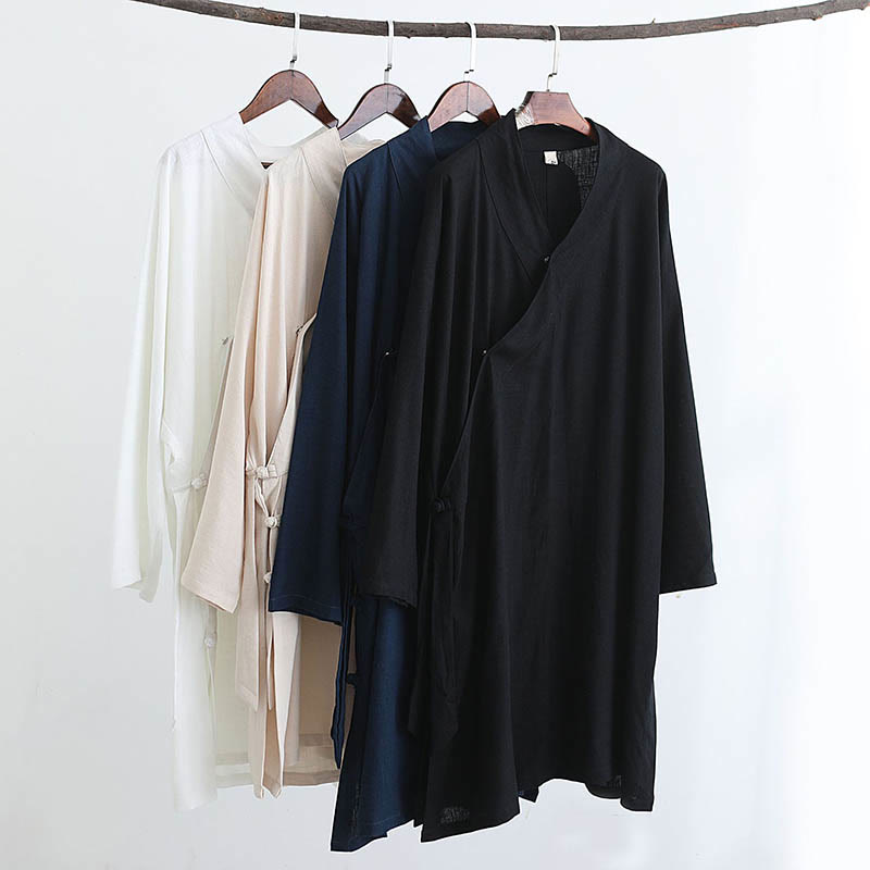 Buddha Stones 2点 Vネック メンズ 長袖シャツ トップパンツ 瞑想 禅 太極拳 コットンリネン 衣類セット - image 43