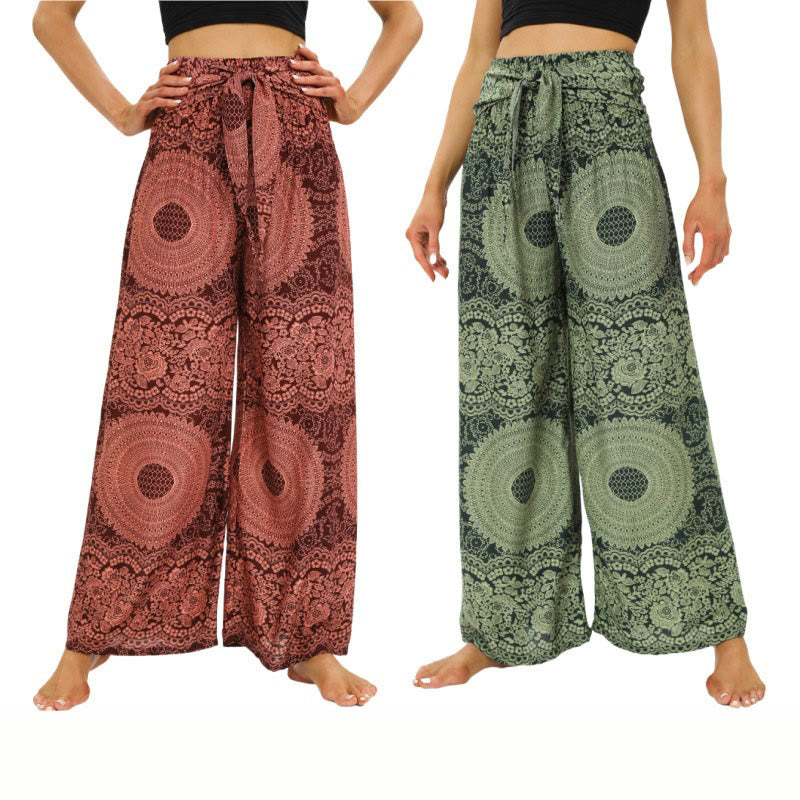 Buddha Stonesボヘミアン レースアップ ワイドレッグパンツ レディース ヨガパンツ - image 0