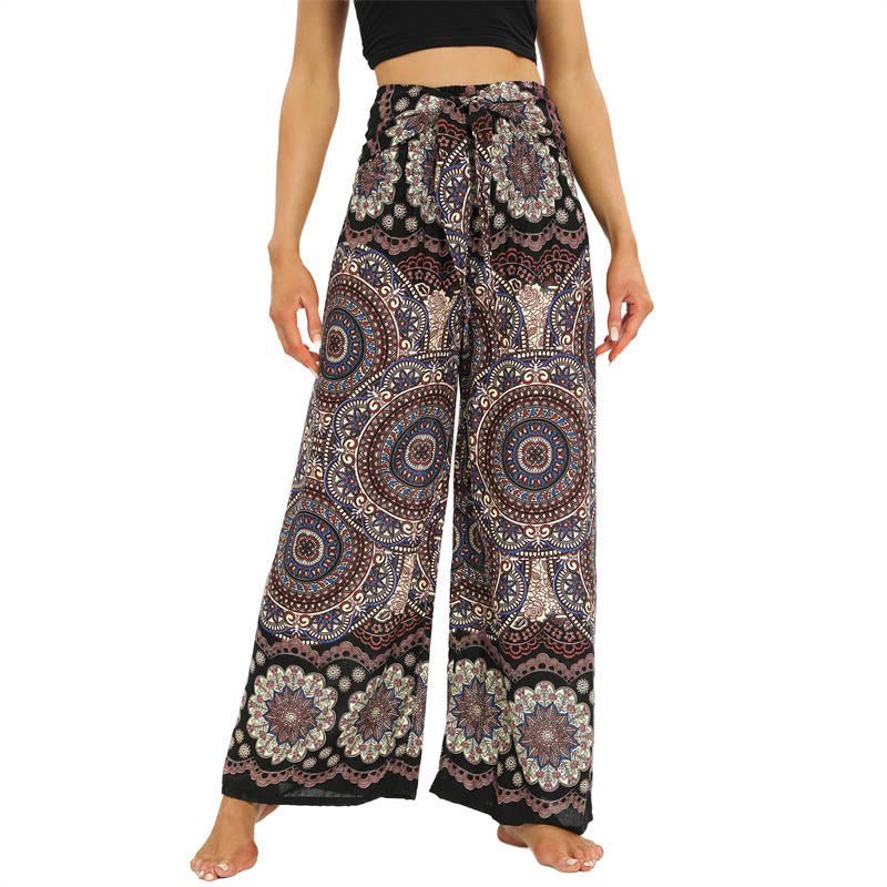 Buddha Stonesボヘミアン マンダラプリント レースアップ ワイドレッグパンツ レディース ヨガパンツ - タン - US2-12、 UK/AU6-16、 EU34-44 (F) - image 1