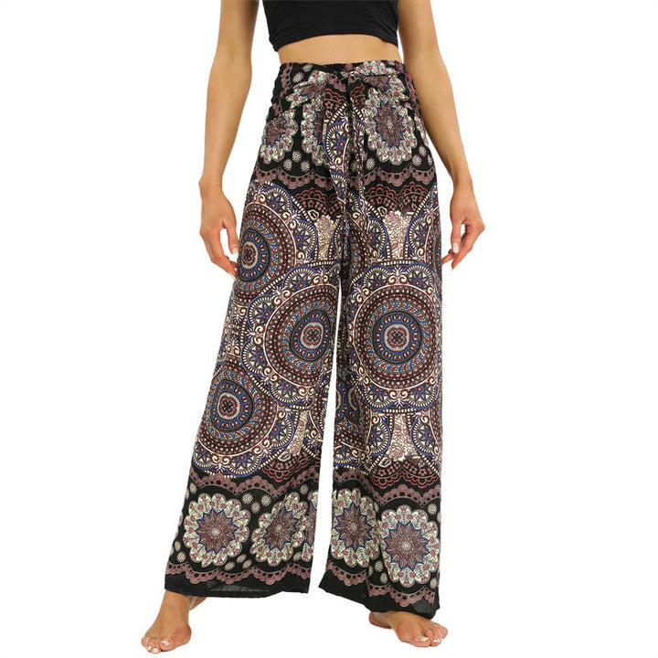 Buddha Stonesボヘミアン マンダラプリント レースアップ ワイドレッグパンツ レディース ヨガパンツ - タン - US2-12、 UK/AU6-16、 EU34-44 (F) - image 1