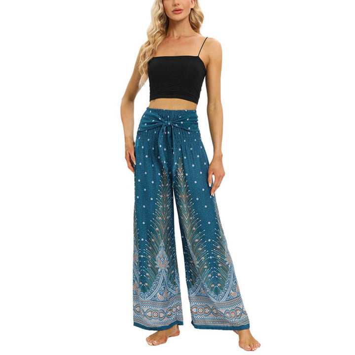 Buddha Stonesボヘミアン ピーコックフェザー レースアップ ワイドレッグパンツ レディース ヨガパンツ - image 15