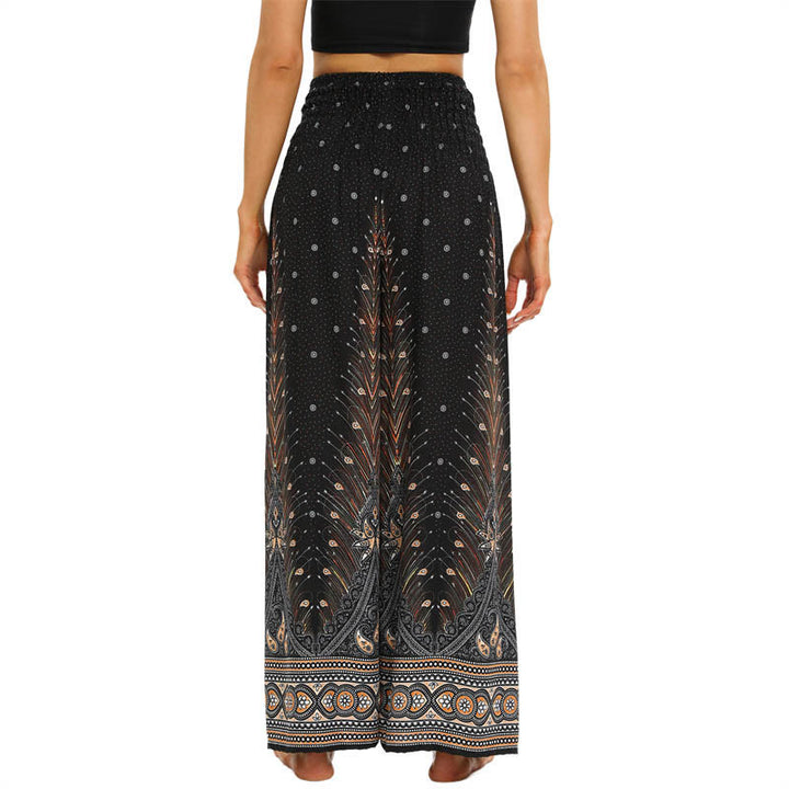 Buddha Stonesボヘミアン ピーコックフェザー レースアップ ワイドレッグパンツ レディース ヨガパンツ - image 3