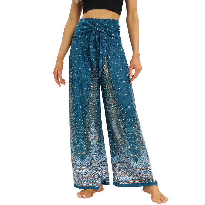 Buddha Stonesボヘミアン ピーコックフェザー レースアップ ワイドレッグパンツ レディース ヨガパンツ - ダークターコイズ - US2-12、 UK/AU6-16、 EU34-44 (F) - image 9