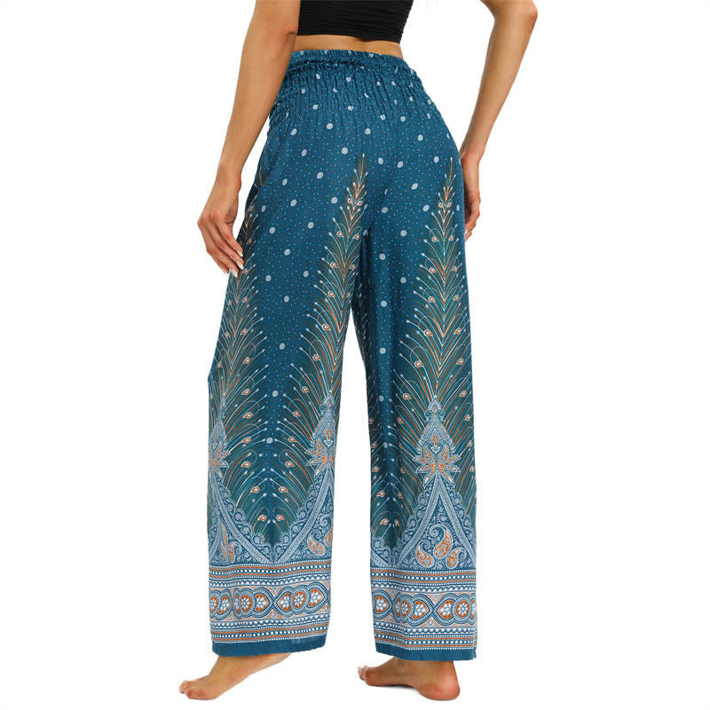Buddha Stonesボヘミアン ピーコックフェザー レースアップ ワイドレッグパンツ レディース ヨガパンツ - image 11