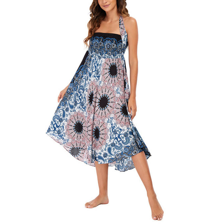 Buddha Stonesの2つのスタイルで着るボヘミアン曼荼羅フラワーウォータードロップレースアップスカートドレス - image 10