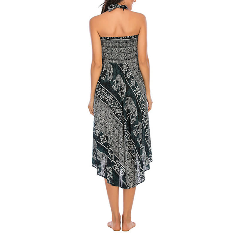 Buddha Stonesの2つのスタイルが着られるボヘミアンエレファントジオメトリックレースアップスカートドレス - image 7