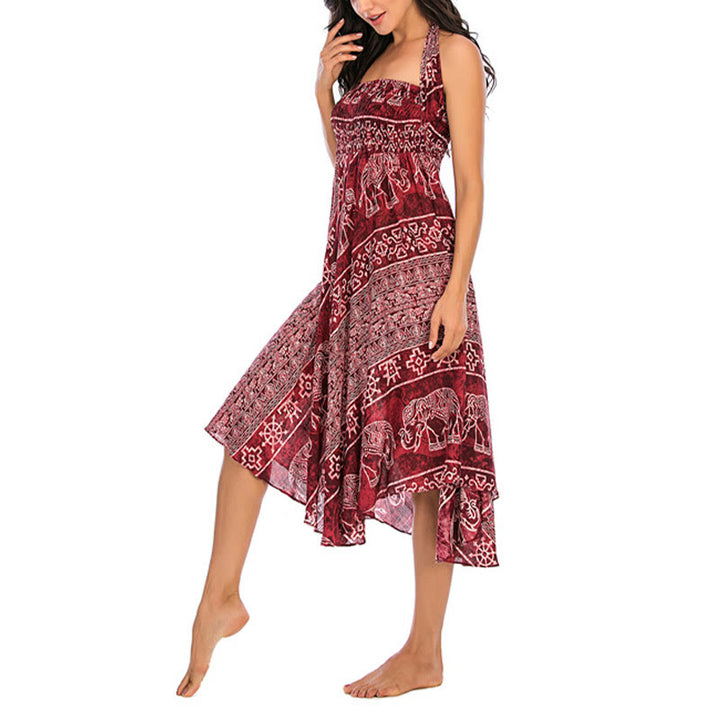 Buddha Stonesの2つのスタイルが着られるボヘミアンエレファントジオメトリックレースアップスカートドレス - image 16