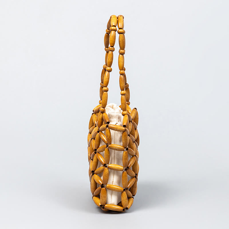 Buddha Stonesの手編みミニ木製ビーズハンドバッグ