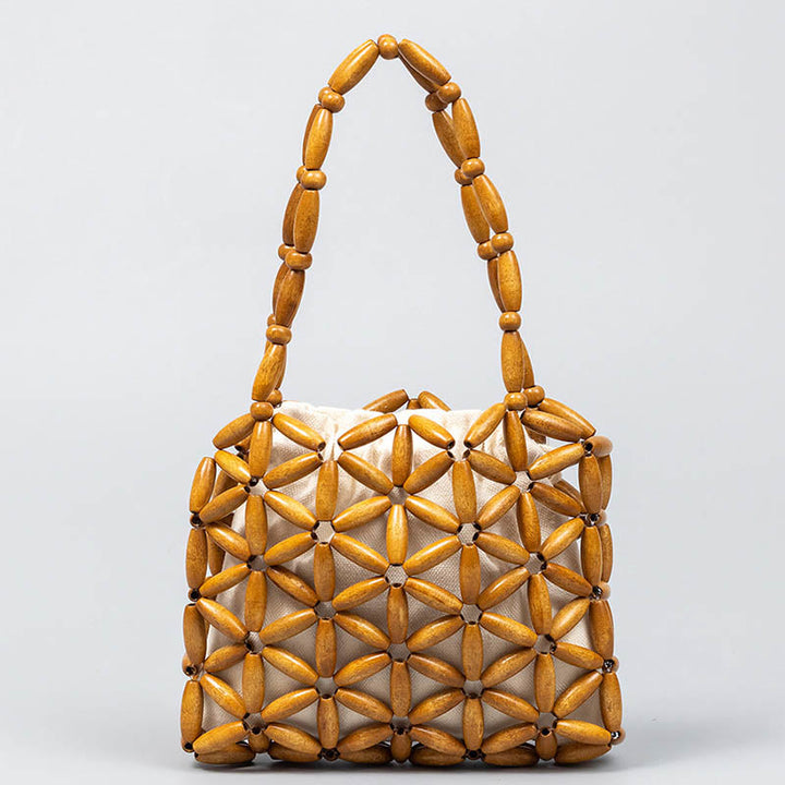 Buddha Stonesの手編みミニ木製ビーズハンドバッグ