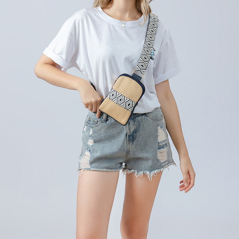 Buddha Stonesスモールジオメトリー ストロー編み クロスボディバッグ ショルダーバッグ