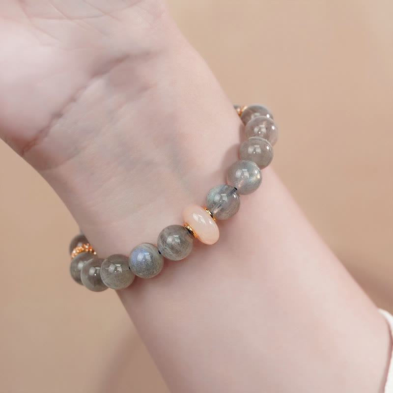 Buddha Stones天然ムーンストーン グレーアゲート ヒーリングチェンジブレスレット - image 1
