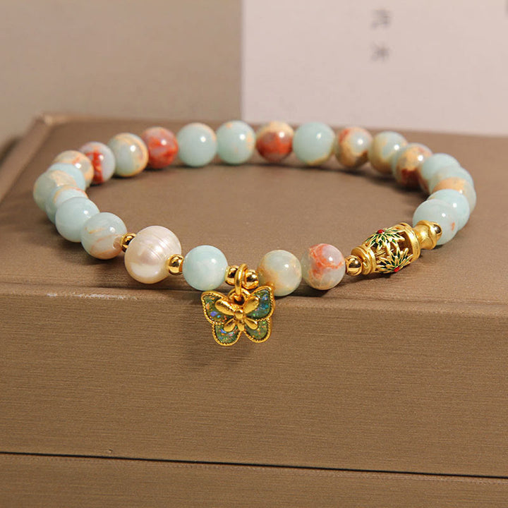 Buddha Stones寿山石真珠蝶富ブレスレット