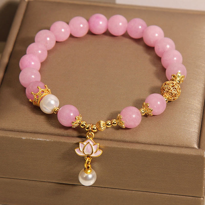 Buddha Stonesピンククォーツァイトパール ロータスチャーム ハーモニーブレスレット - image 4