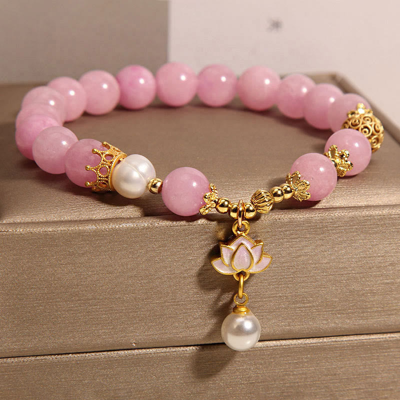 Buddha Stonesピンククォーツァイトパール ロータスチャーム ハーモニーブレスレット - image 2