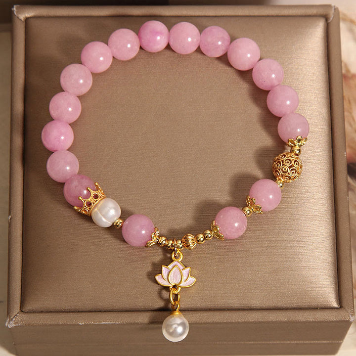 Buddha Stonesピンククォーツァイトパール ロータスチャーム ハーモニーブレスレット - image 3