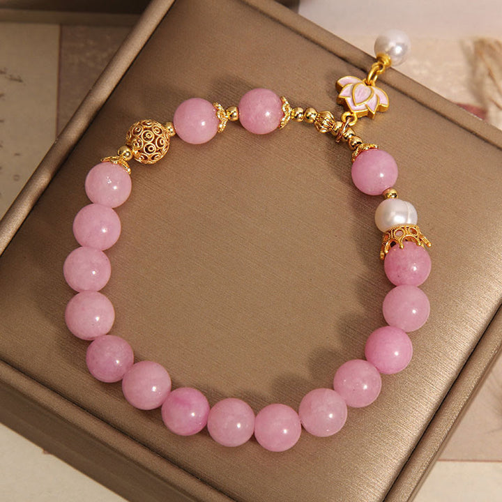 Buddha Stonesピンククォーツァイトパール ロータスチャーム ハーモニーブレスレット - image 5