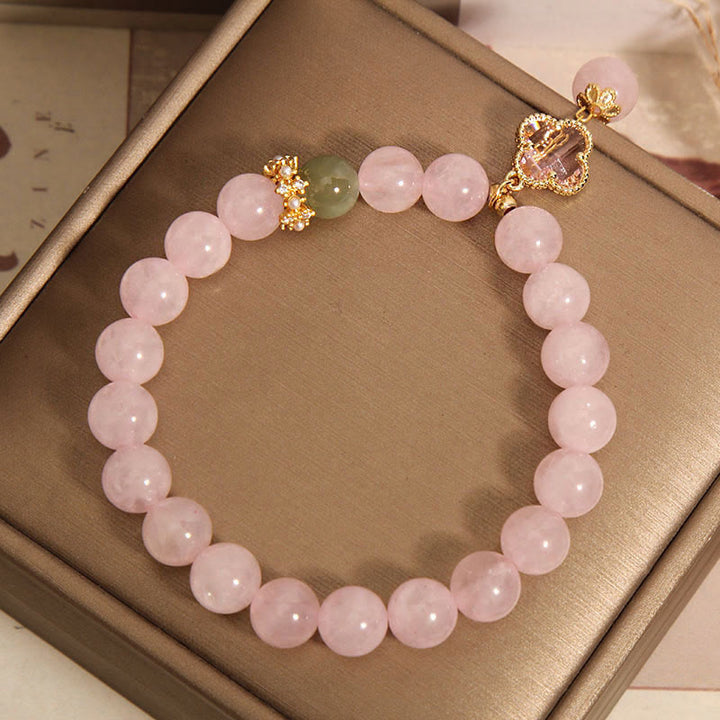 Buddha Stones天然ピンククリスタル 四つ葉のクローバー 癒しのブレスレット - image 7