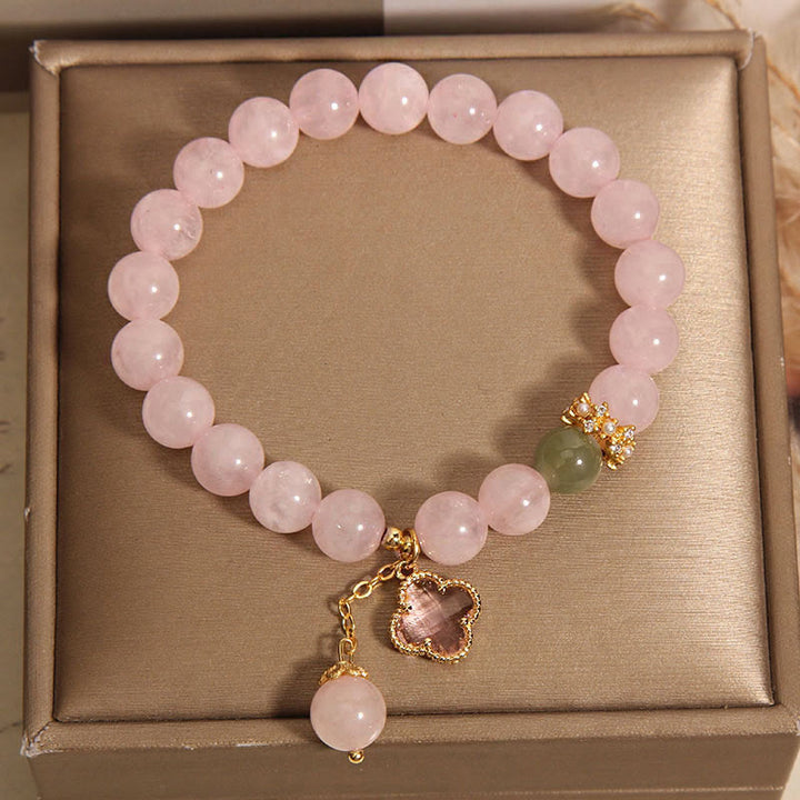 Buddha Stones天然ピンククリスタル 四つ葉のクローバー 癒しのブレスレット - image 4