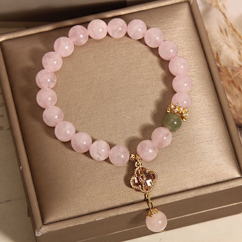 Buddha Stones天然ピンククリスタル 四つ葉のクローバー 癒しのブレスレット - image 5