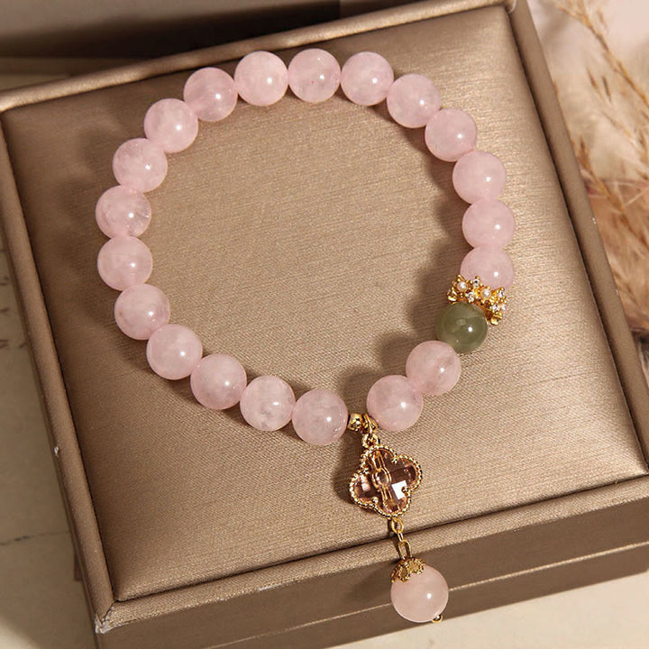 Buddha Stones天然ピンククリスタル 四つ葉のクローバー 癒しのブレスレット - image 5