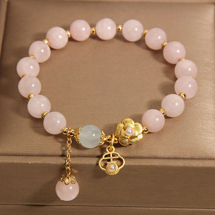 Buddha Stones天然ピンククリスタルラッキーフラワー温もりブレスレット