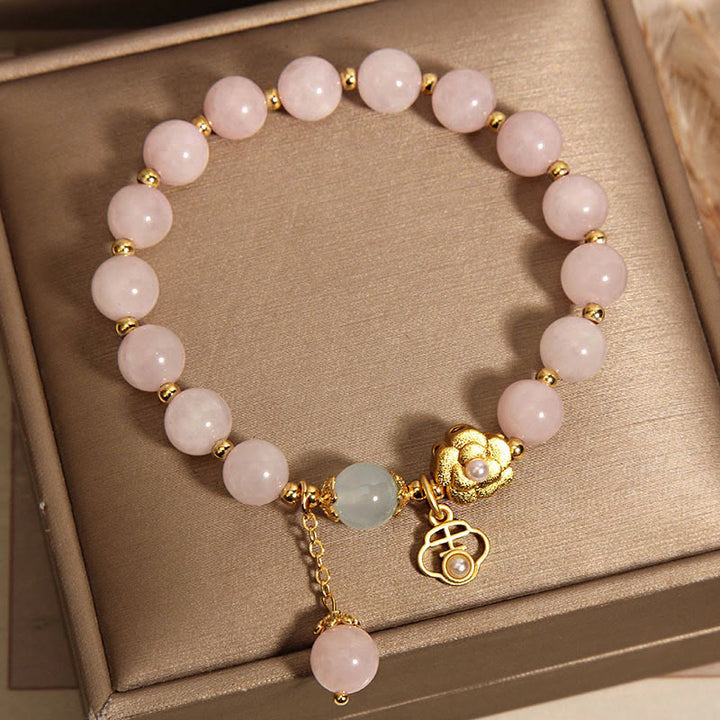 Buddha Stones天然ピンククリスタルラッキーフラワー温もりブレスレット