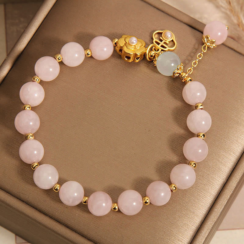 Buddha Stones天然ピンククリスタルラッキーフラワー温もりブレスレット